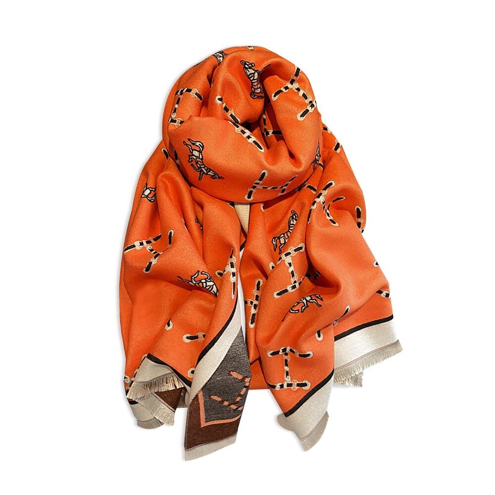 6914 Winter Scarf Cashmere Shawl Women Retro Horse Letter Pattern Warm